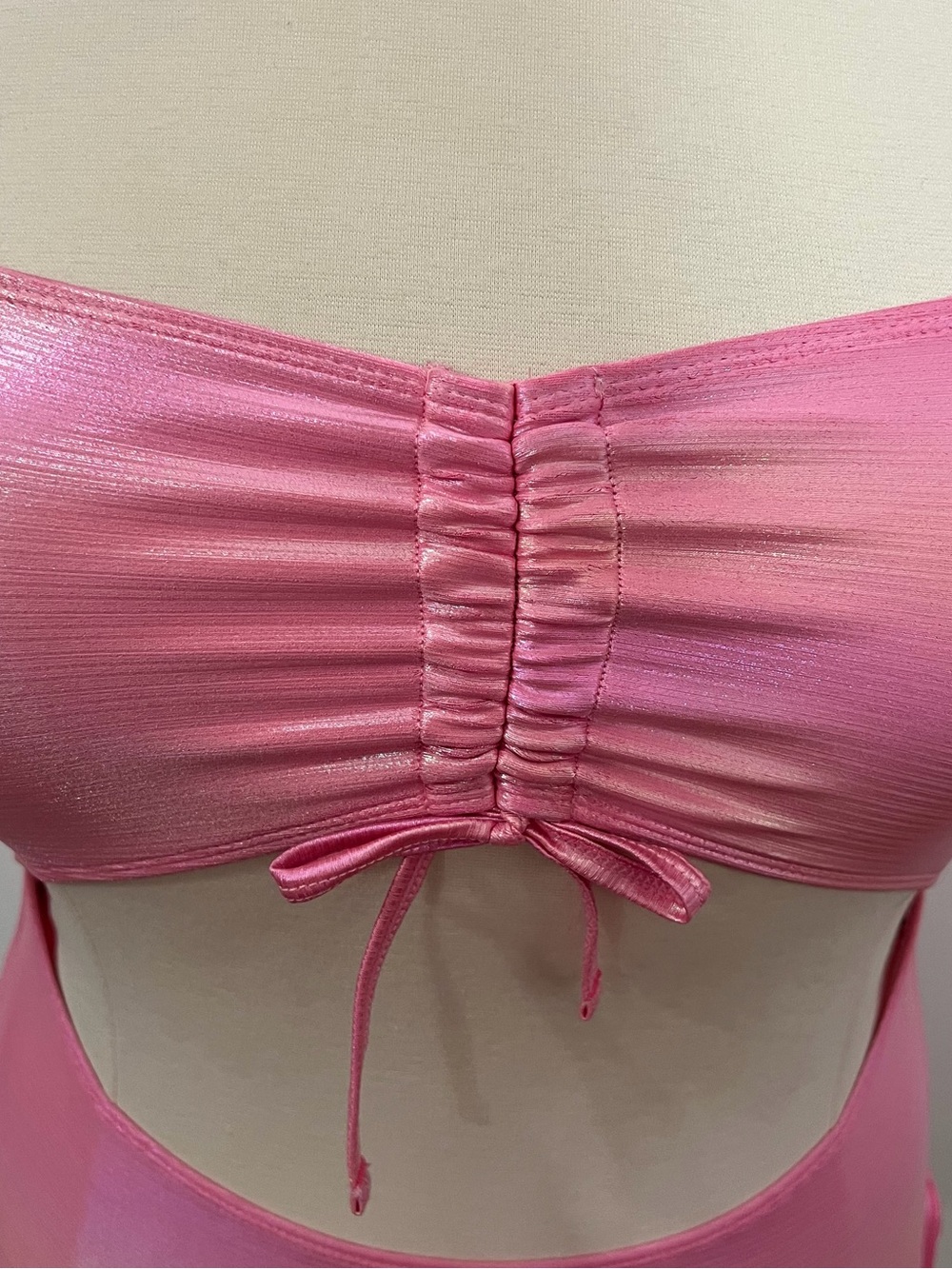 Hot Pink Drawstring Top & Sides Cut Out One Piece Swimsuit -- 0XL - Picture 7 of 11